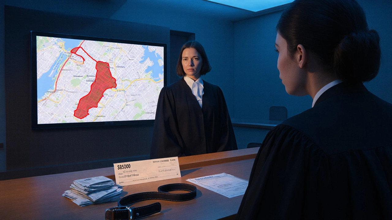 A sex worker receiving a court-awarded damages order in a protected, anonymous courtroom setting.