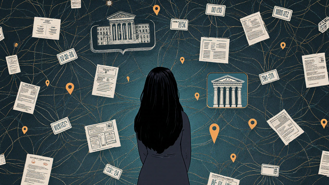 A woman surrounded by a web of documented incidents, each thread representing safety evidence.