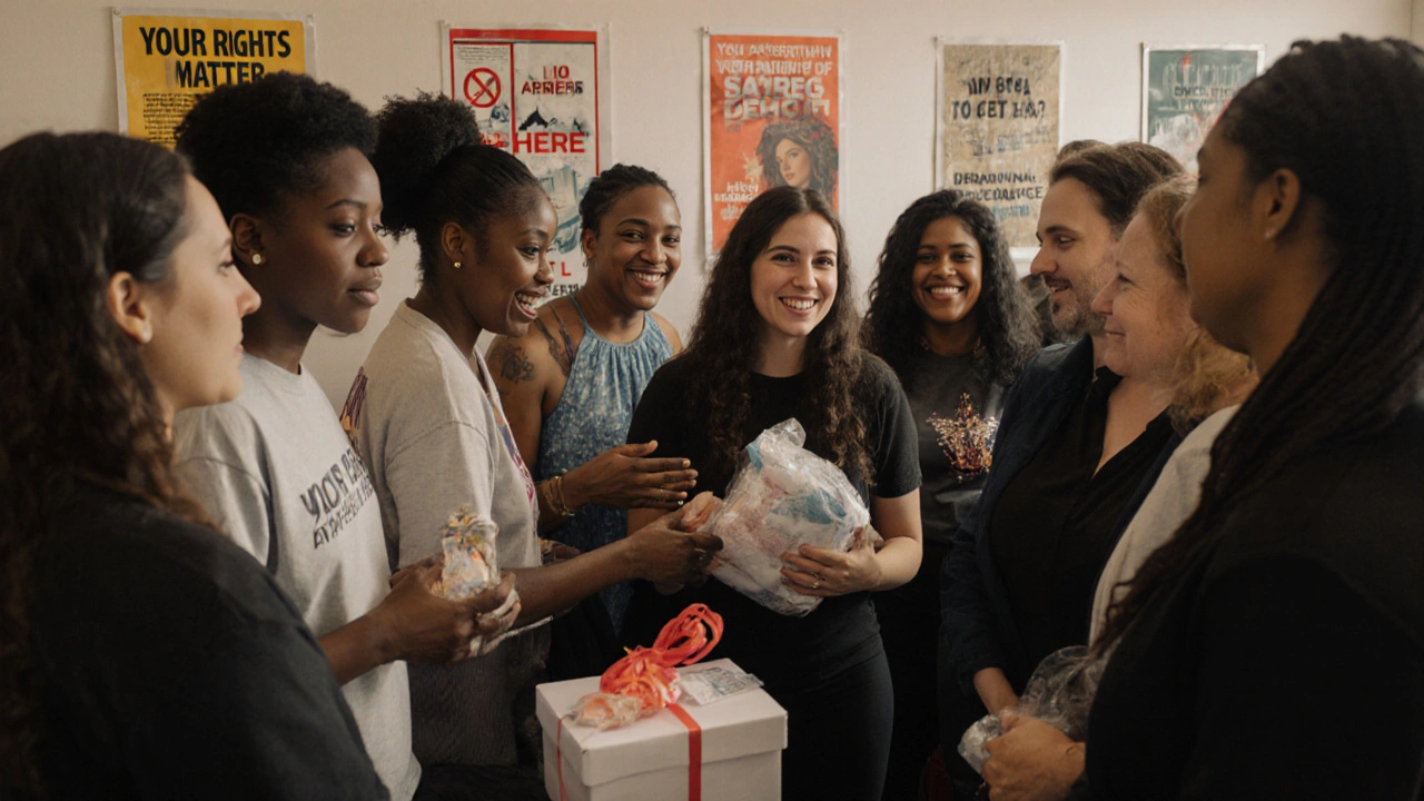 Sex workers receiving health and legal support at a community center in Australia.