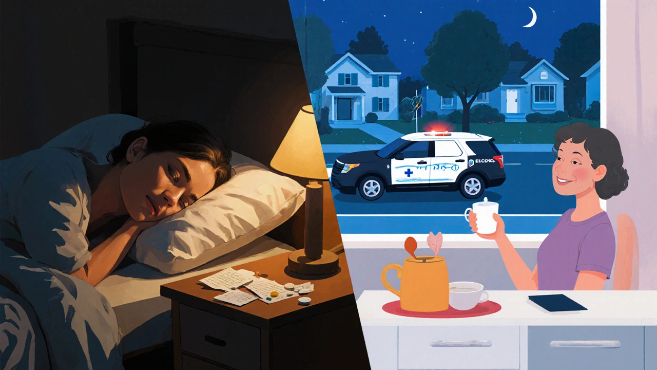 A caregiver’s stress at night vs. peace during the day, as a medical escort transports their loved one.