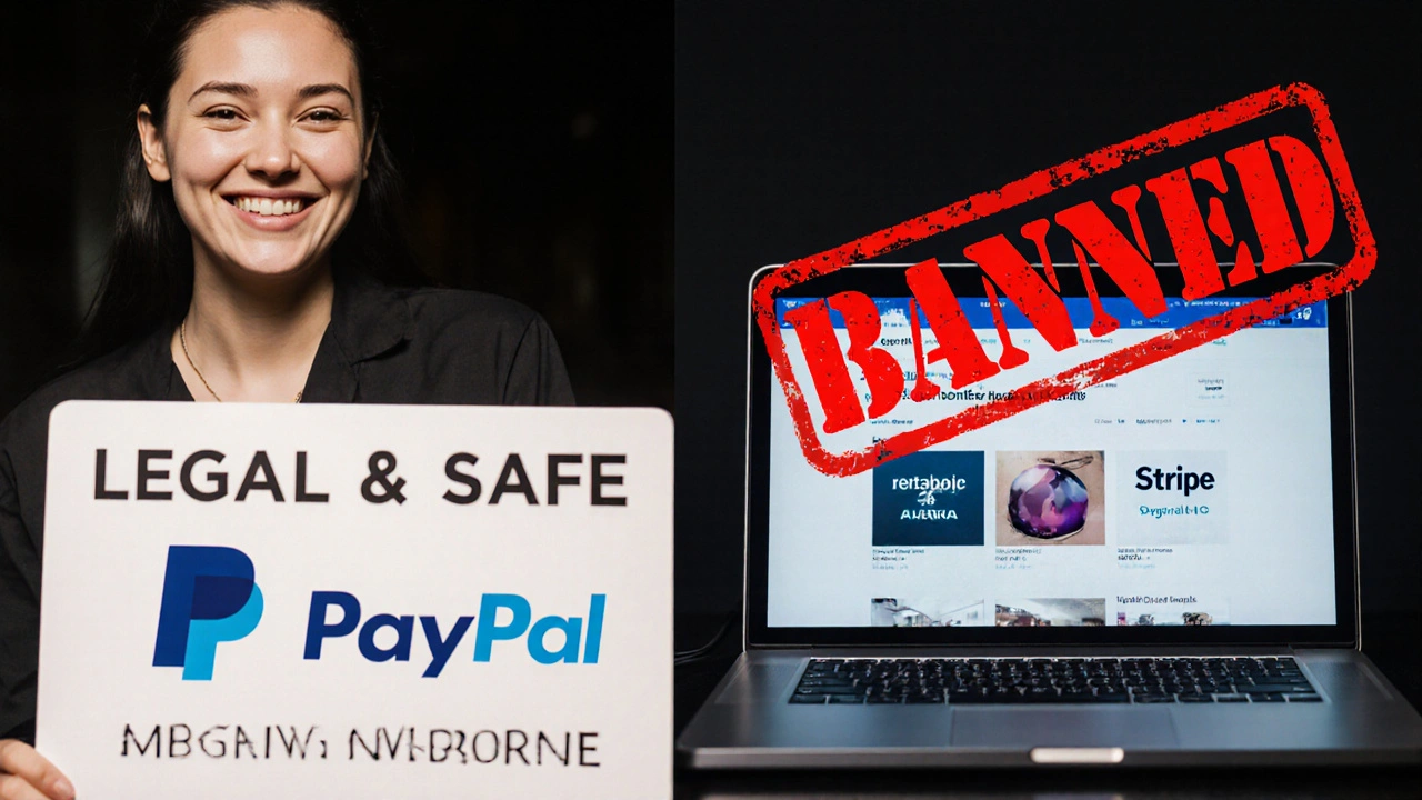 A legal sex worker in Australia contrasted with corporate censorship logos overlaying their workspace.