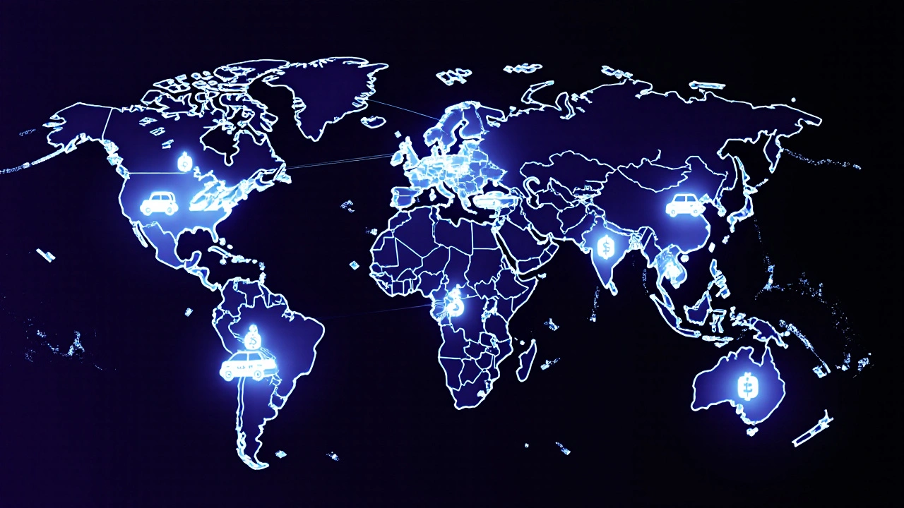 A network of glowing nodes representing sex workers sharing encrypted safety data across cities.