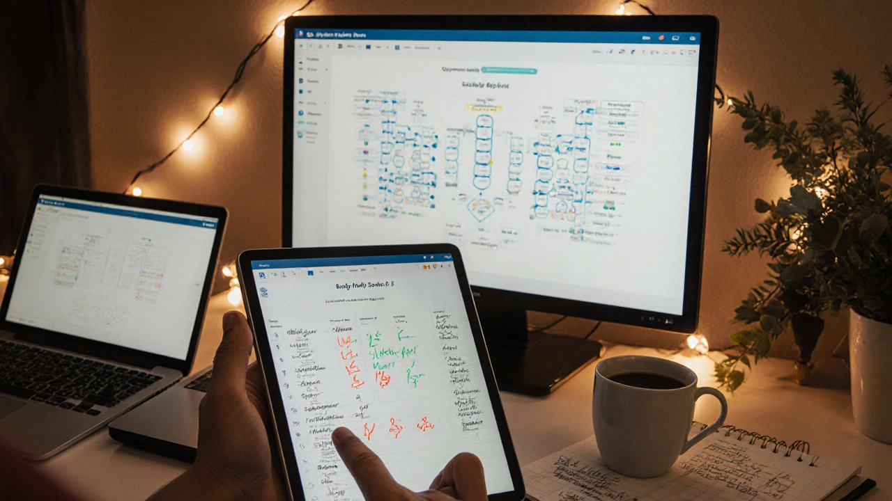 Wedding planner organizing a digital seating chart on a tablet with RSVP data visible on screen.