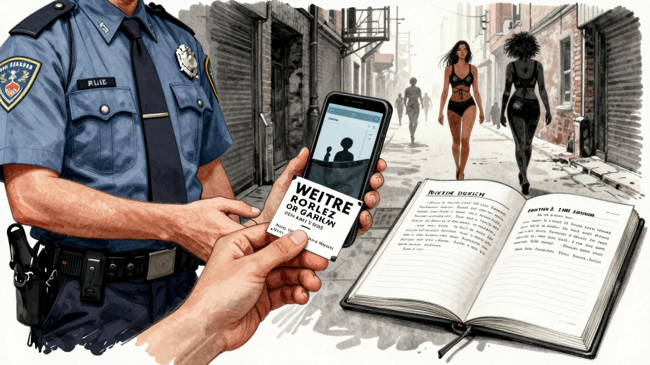 Three symbolic moments: handing a rights card, recording police, and logging an encounter in a notebook.